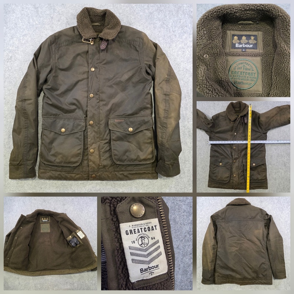 Barbour Cattrick Jacket Mens Small Green Waxed Cotton Sherpa Lined Field Aviator